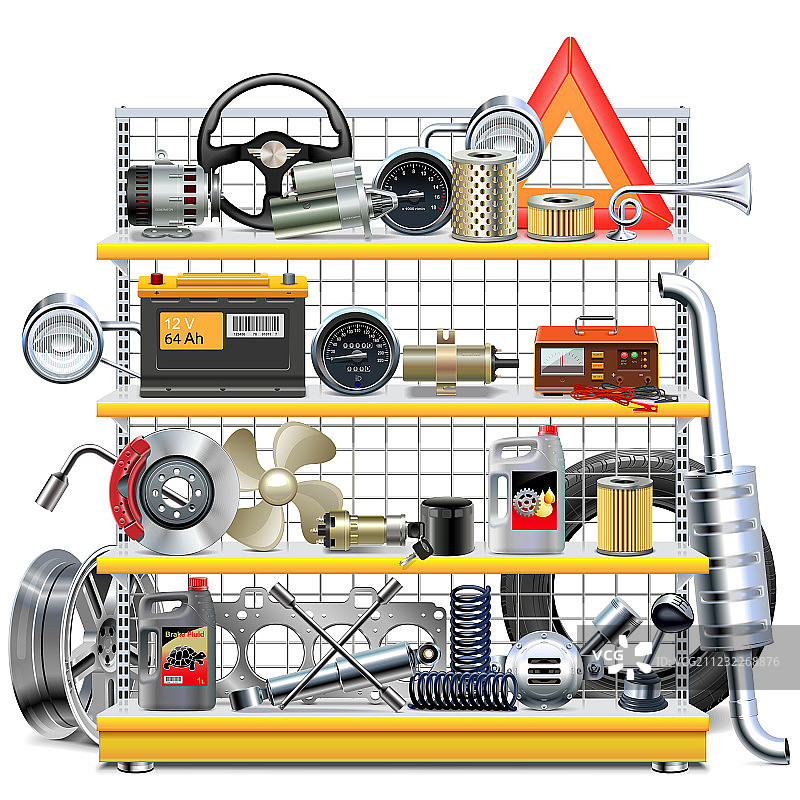 超市货架上的汽车配件图片素材