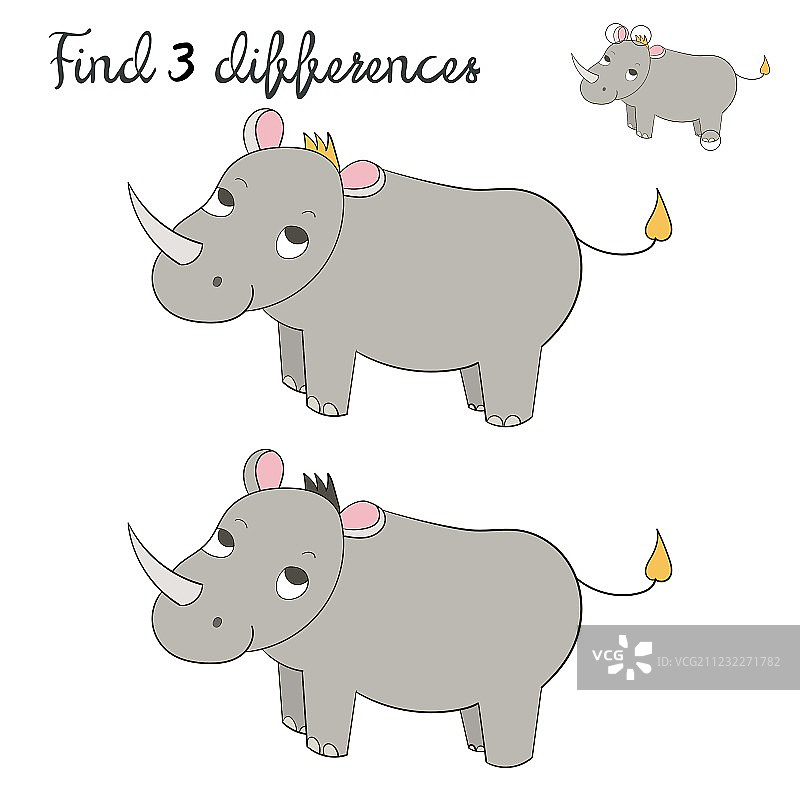 儿童找不同游戏素材：犀牛图片素材