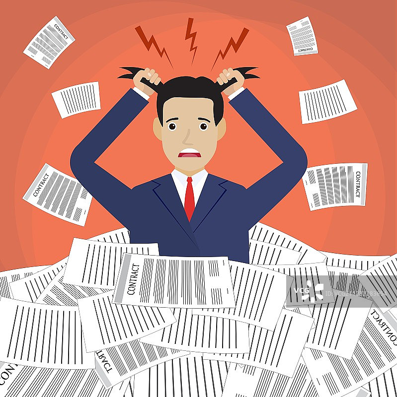 被文件压垮的卡通男商人图片素材