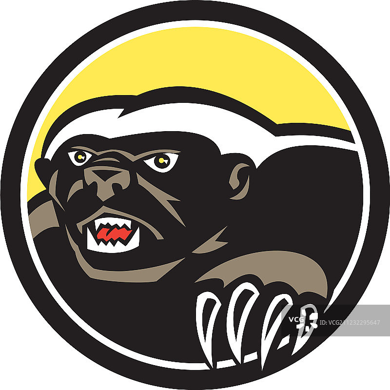 蜜獾爪子复古圆形标志图片素材