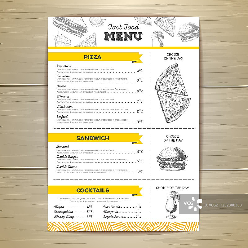 复古快餐菜单设计图片素材