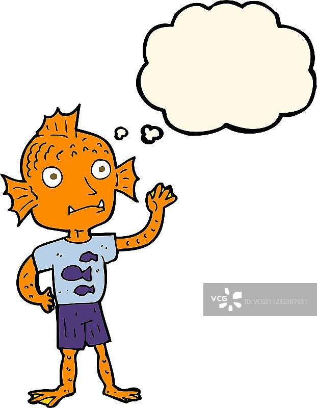 带有思想泡泡的卡通挥手鱼男孩图片素材