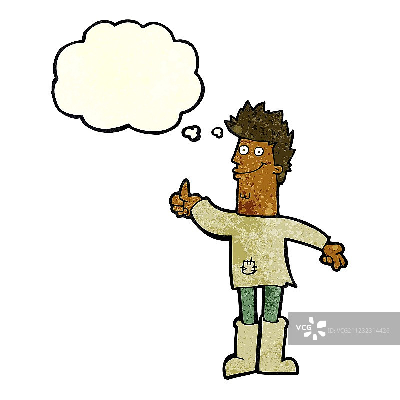 卡通积极思考的褴褛男人与思想图片素材