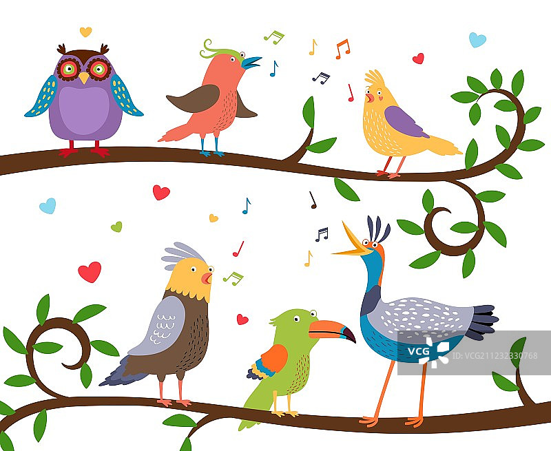 树枝上歌唱的鸟儿图片素材