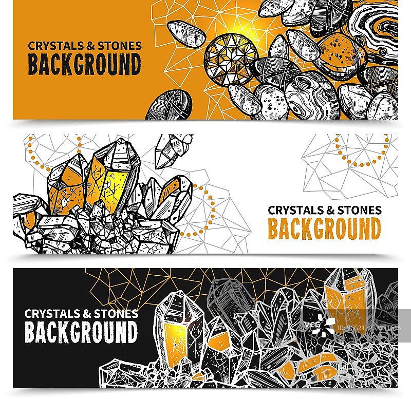 水晶和宝石横幅套装图片素材