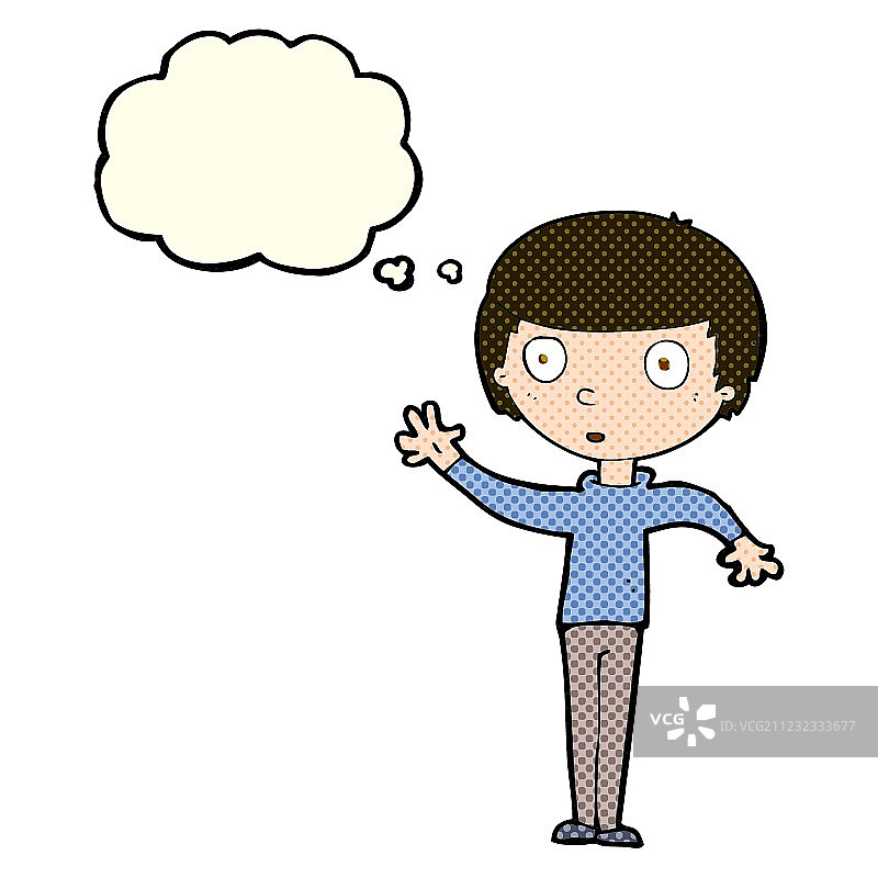 带有思考泡泡的卡通凝视男孩图片素材