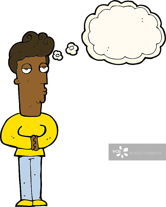 带有思考泡泡的疲惫卡通男人图片素材