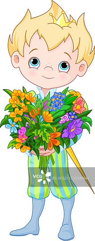 可爱的小王子捧着鲜花图片素材