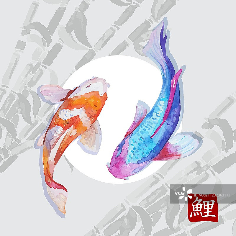 日式水彩鲤鱼图片素材