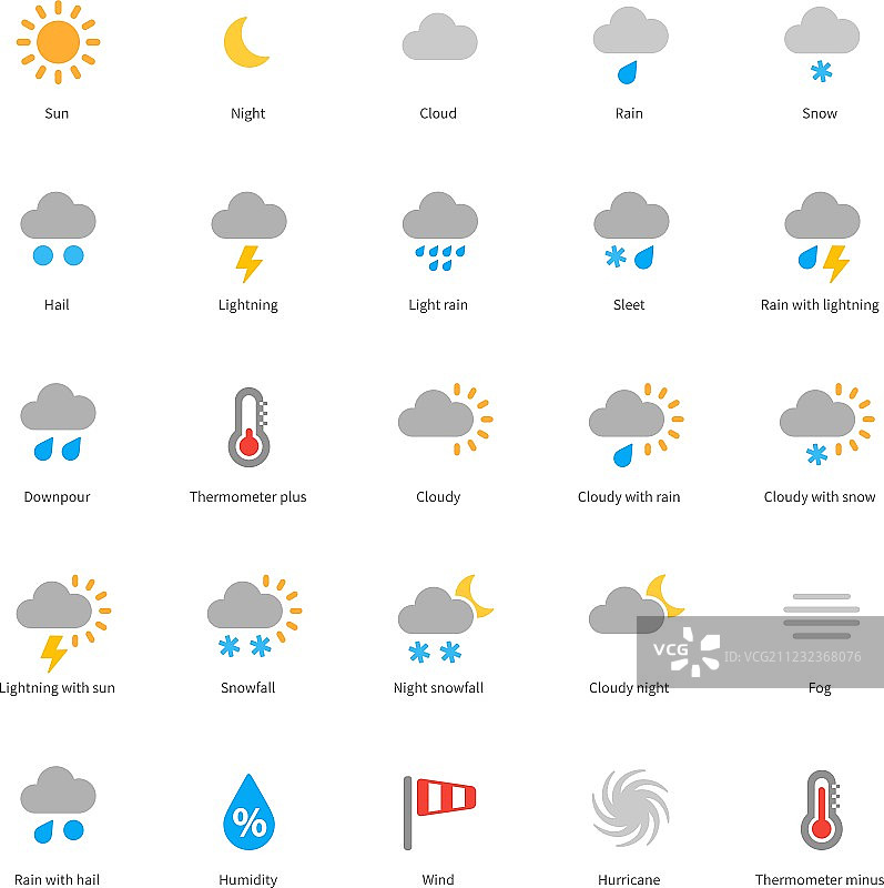 白色背景上的彩色天气图标图片素材