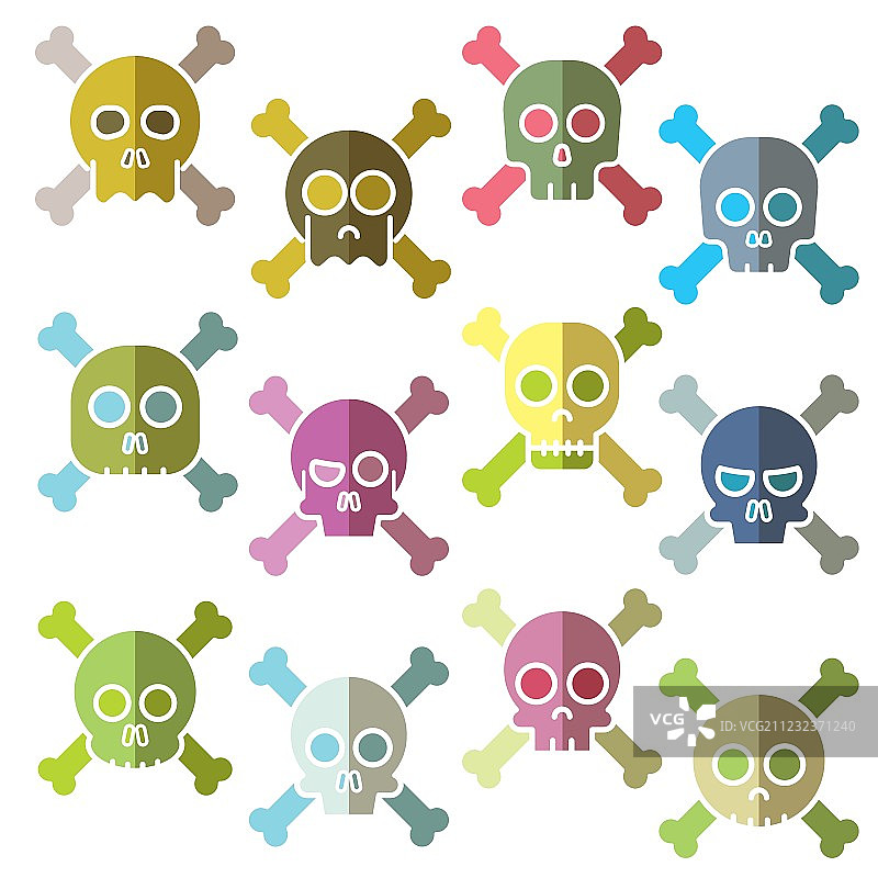 卡通骷髅骨骼图标集图片素材