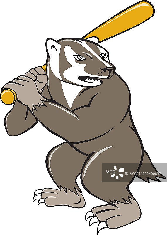 卡通风格的獾棒球运动员击球图片素材