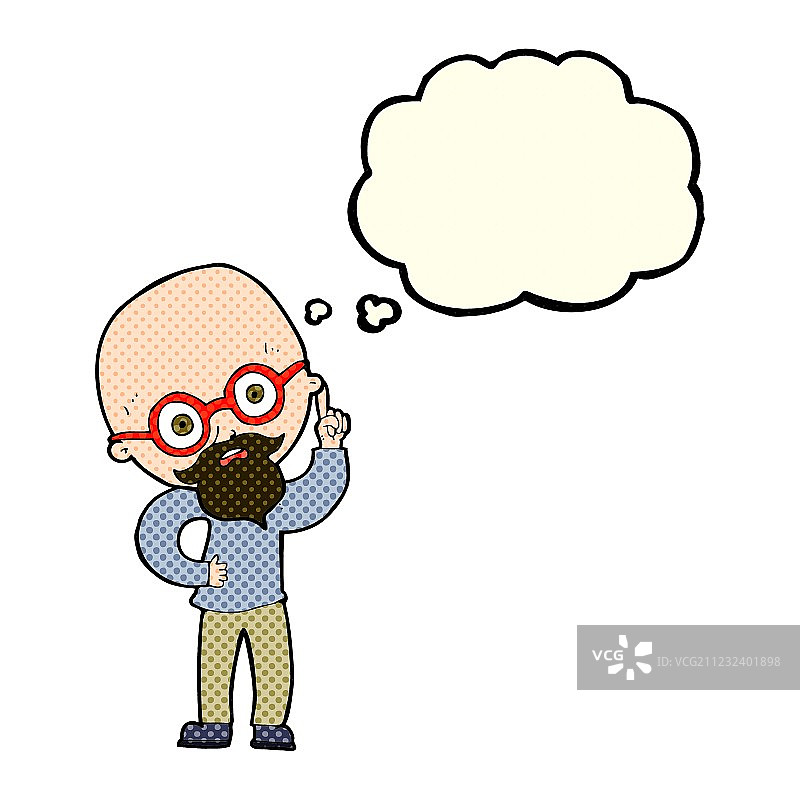 卡通老爷爷和思考泡泡图片素材