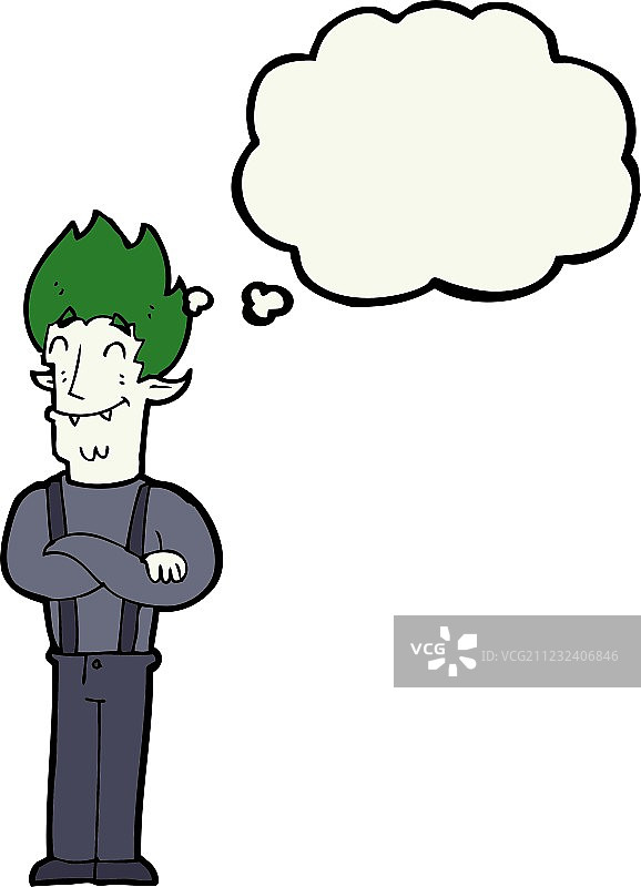 带有思想泡泡的卡通快乐吸血鬼男人图片素材