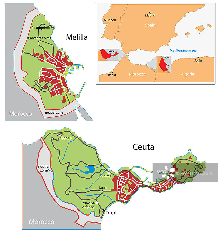 Ceuta and Melilla map图片素材