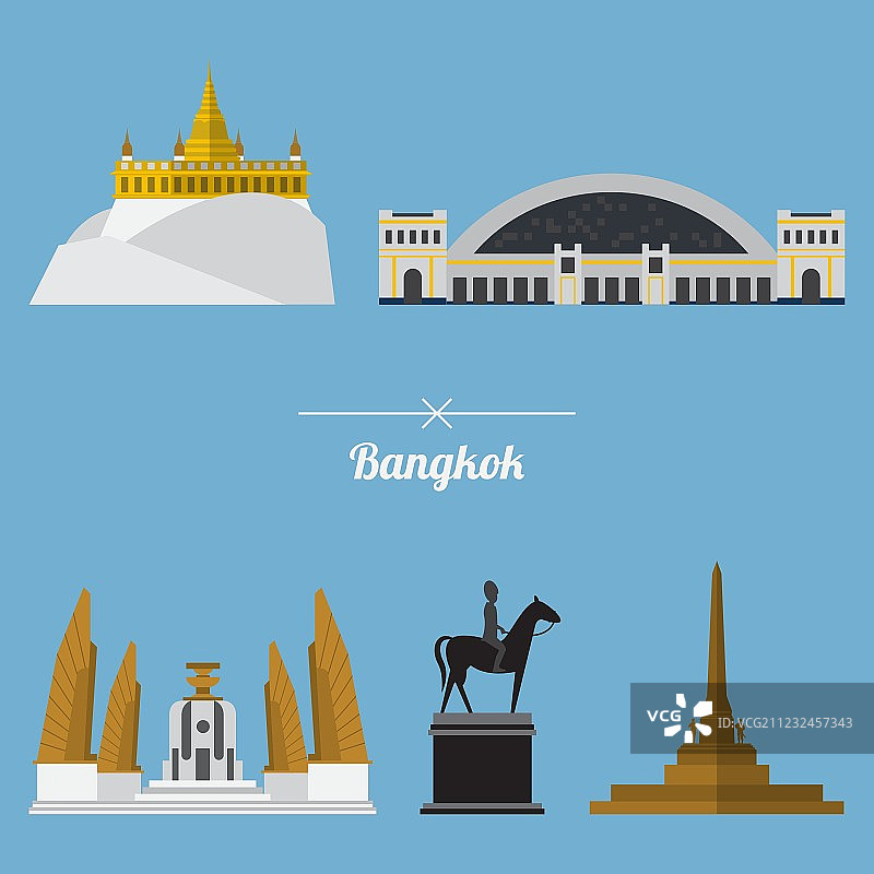 扁平设计曼谷城市地标图标集图片素材