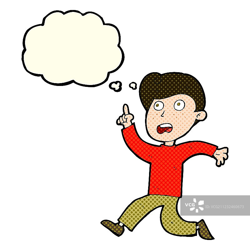 带有思想泡泡的惊慌失措的卡通男孩图片素材