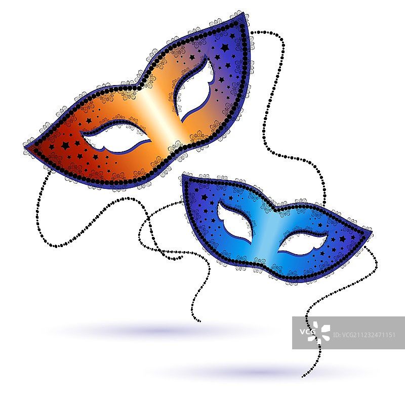 白色背景上的两个威尼斯狂欢节面具图片素材