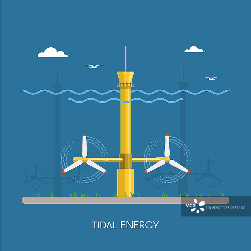 潮汐发电厂和水轮机工厂图片素材
