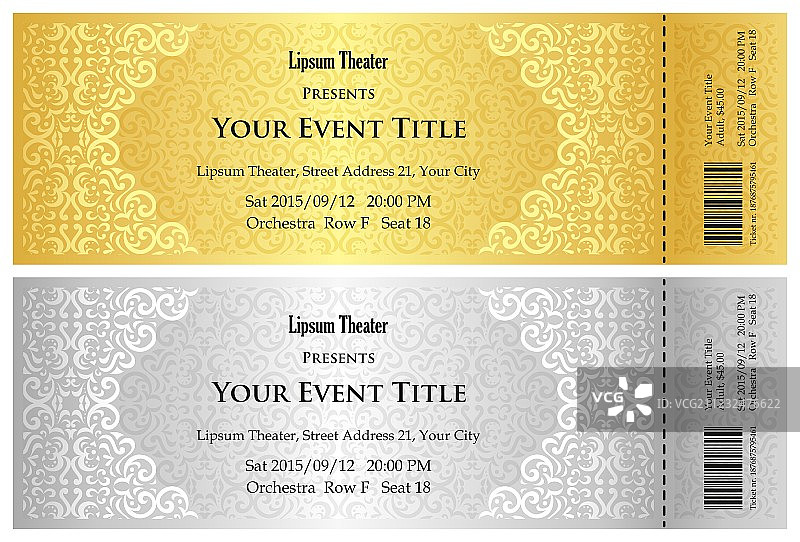 奢华金色银色剧院门票图片素材