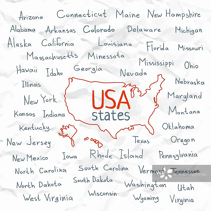 手绘美国各州图片素材