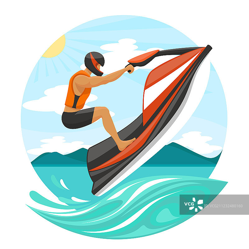 年轻男人在水上摩托艇上图片素材