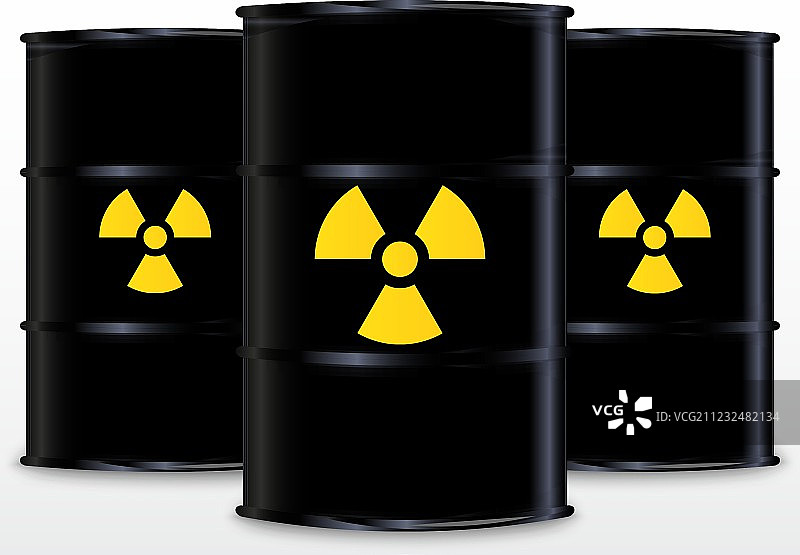 带有黄色放射性标志的黑色桶图片素材