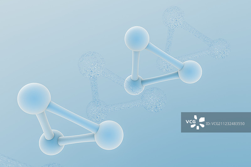 生物化学技术分子与浅蓝色背景，三维渲染图片素材