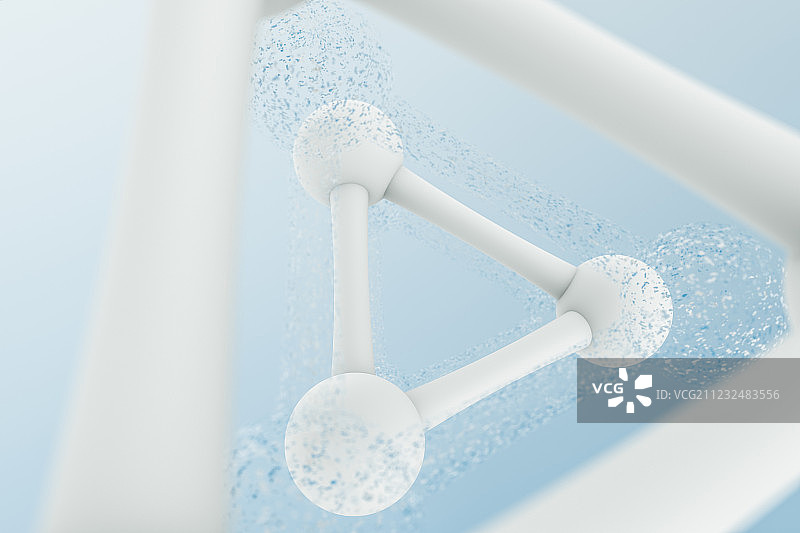 生物化学技术分子与浅蓝色背景，三维渲染图片素材