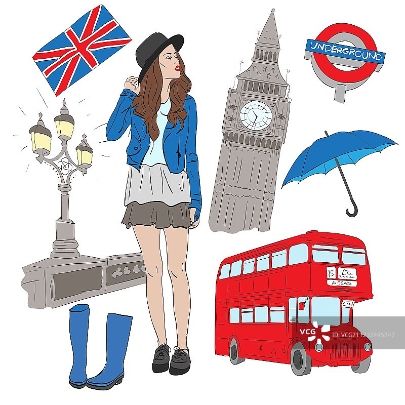 女孩与伦敦元素图片素材
