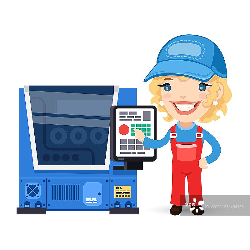 女工正在设置数控机床图片素材