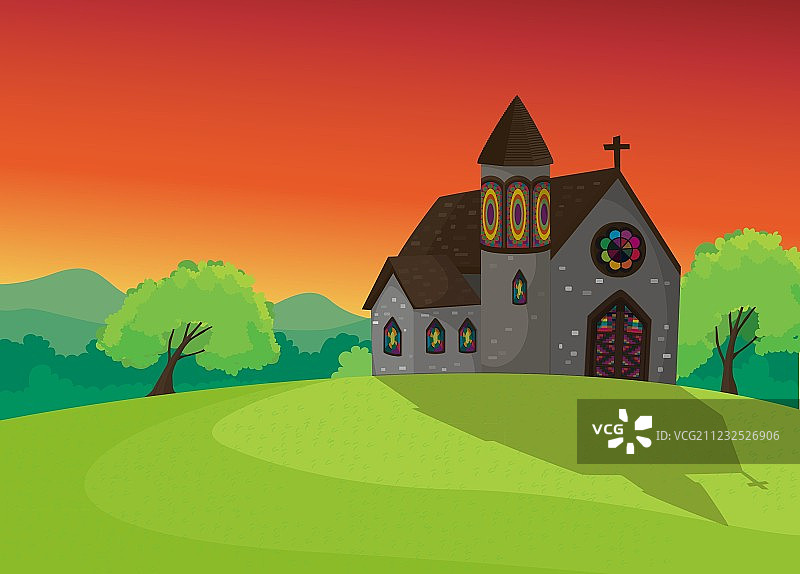 美丽自然风光中的教堂图片素材