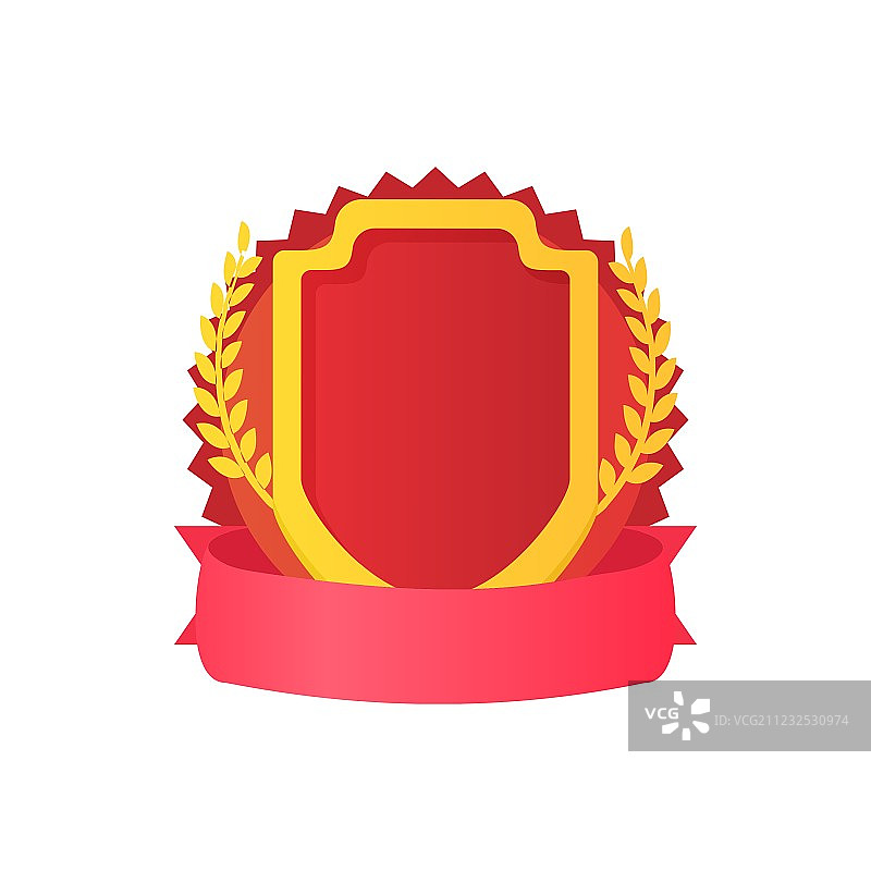 红色盾牌与缎带和月桂树叶图标图片素材