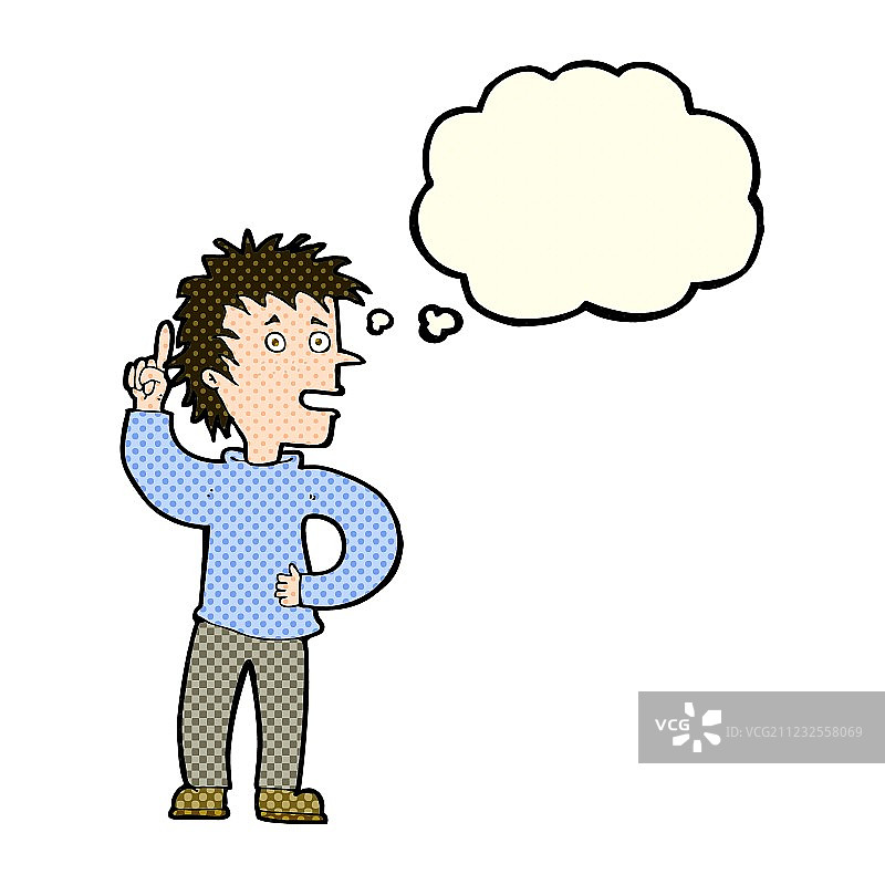 有想法的卡通男孩和对话气泡图片素材