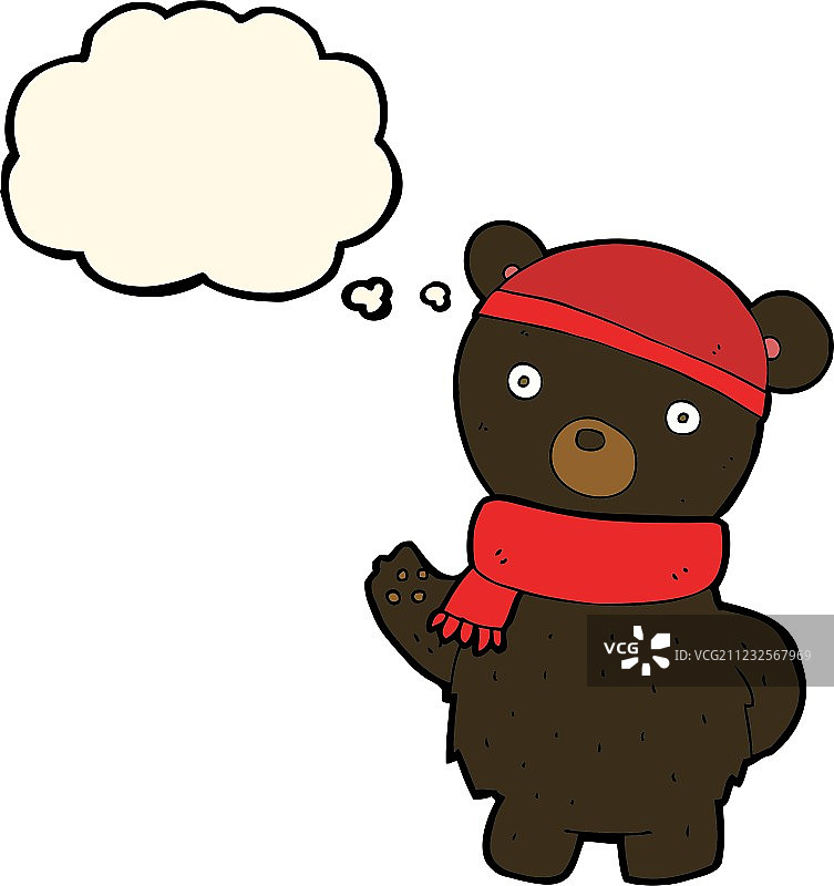 戴冬季帽子和围巾的卡通黑熊图片素材