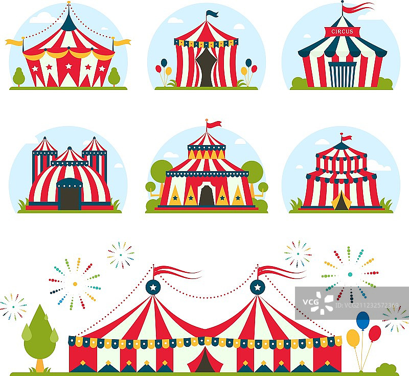 带条纹和旗帜的卡通马戏团帐篷图片素材