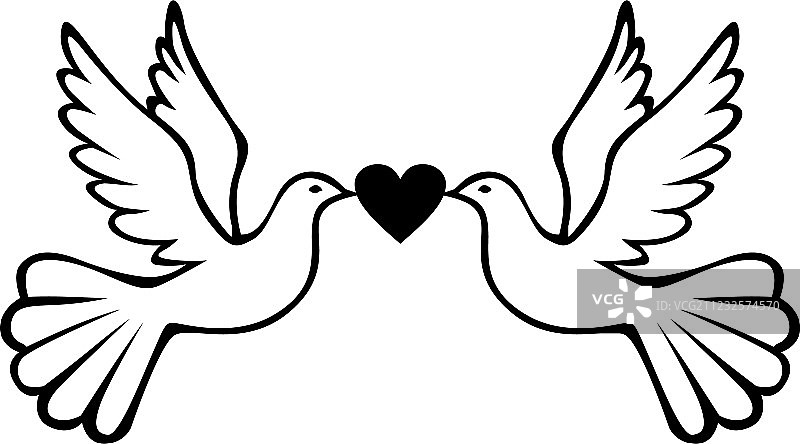 一对带着爱心的鸽子图片素材