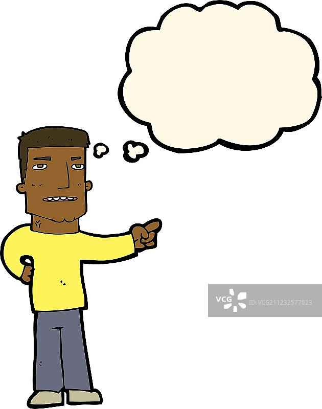 卡通人用思想泡泡指着图片素材
