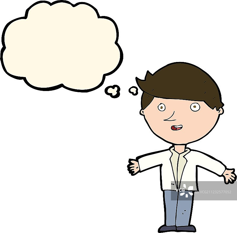 穿着休闲夹克的卡通男人，带思维泡泡图片素材