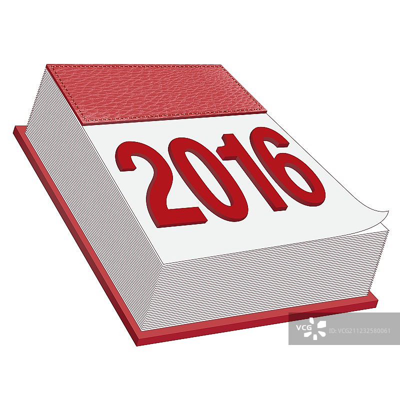 白色背景上的红色皮革2016日历图标图片素材