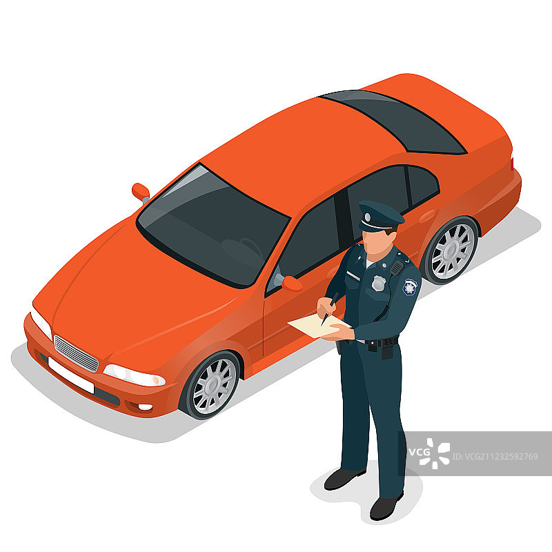 警察给司机开超速罚单图片素材