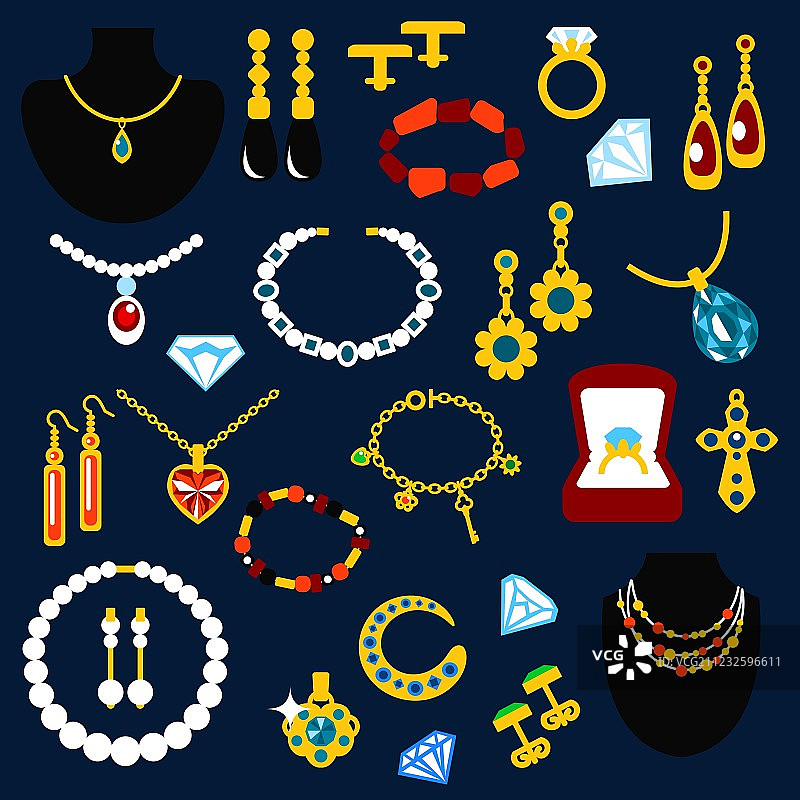 珠宝和宝石扁平风格图标图片素材
