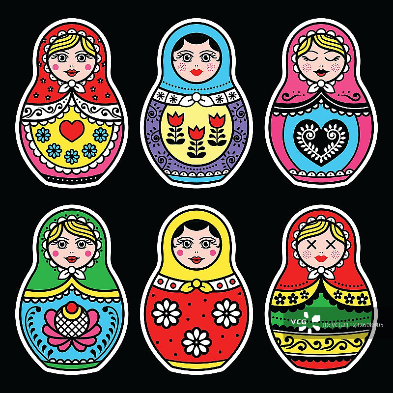 俄罗斯套娃彩色图标图片素材