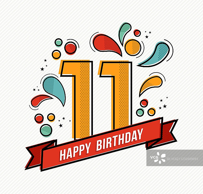 彩色生日快乐11号扁平线条设计图片素材