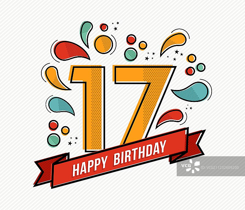 彩色生日快乐17号扁平线条设计图片素材