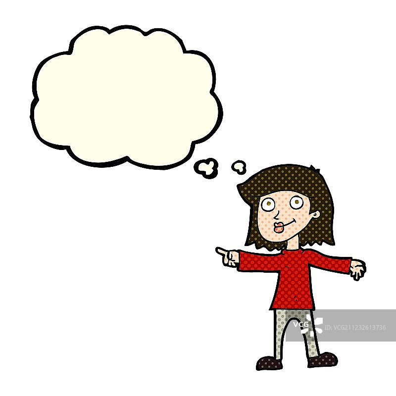 卡通快乐女性与思考泡泡图片素材