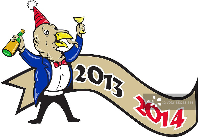 2014新年快乐火鸡祝酒卡通图片素材