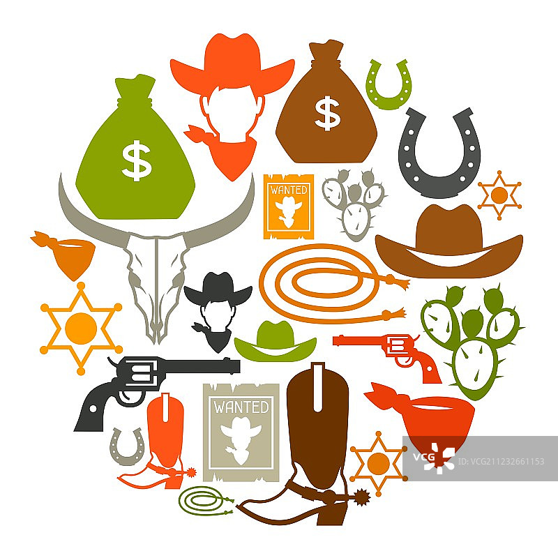 带有牛仔物品的狂野西部背景图片素材