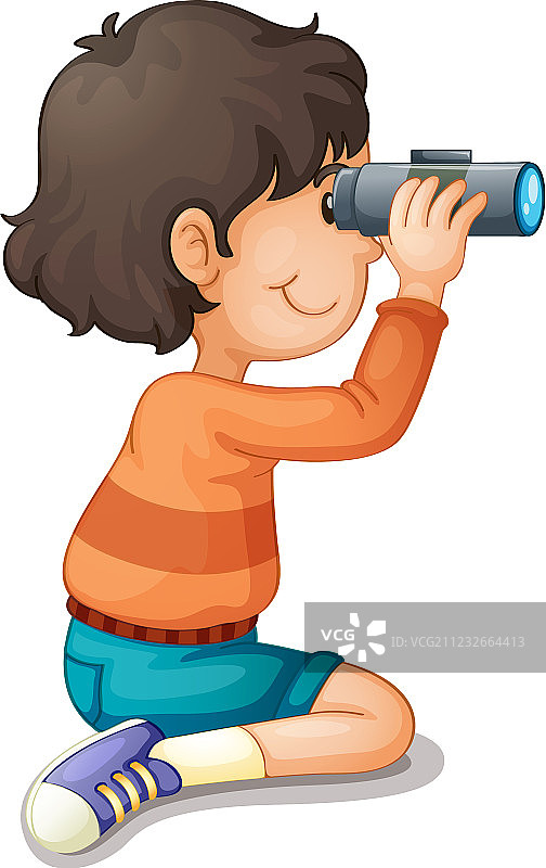 男孩正在使用双筒望远镜图片素材