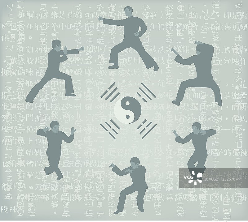 六名男子正在练习功夫图片素材